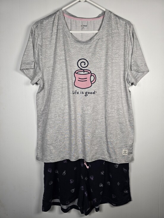 Life Is Good Other - Life Is Good Heather Gray Top and Navy Mug-Print Shorts 2pc. Set Size XL